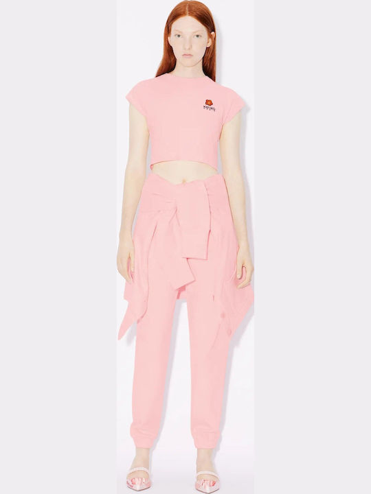 Boke Flower Crest Women's Crop T-shirt Floral Pink