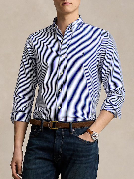 Ralph Lauren Shirt Ανδρικό Πουκάμισο Μακρυμάνικo Βαμβακερό με Στενή Γραμμή Blue