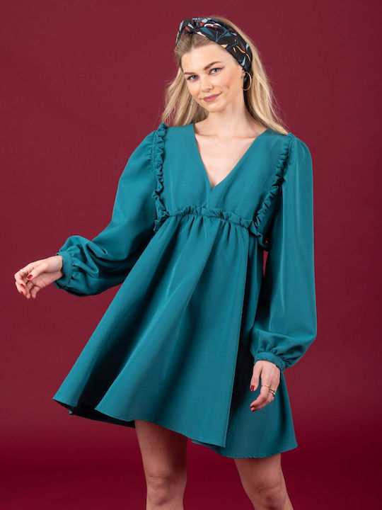 Chaton Mini Dress with Ruffle Petrol