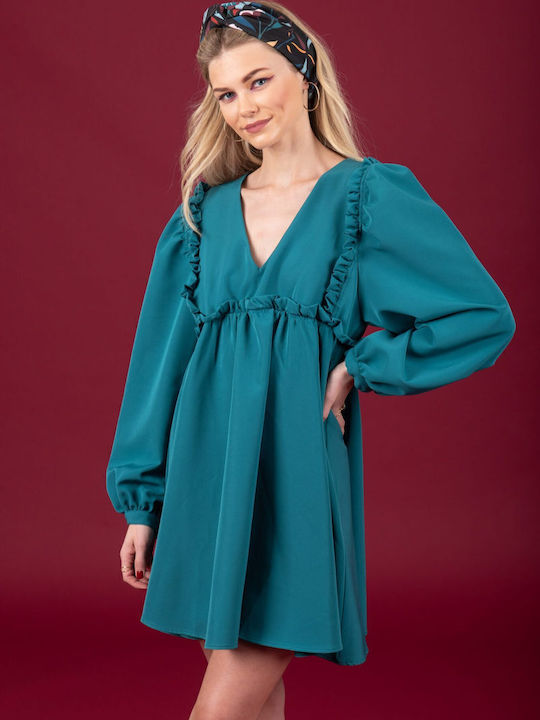 Mini Kleid mit Rüschen Petrol