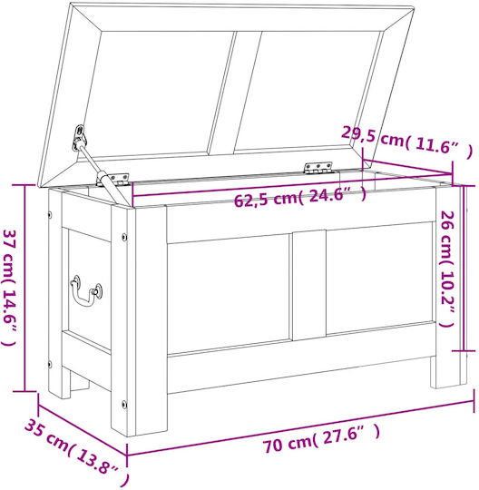vidaXL Διακοσμητικό Μπαούλο Ξύλινο Καφέ 70x35x37εκ.