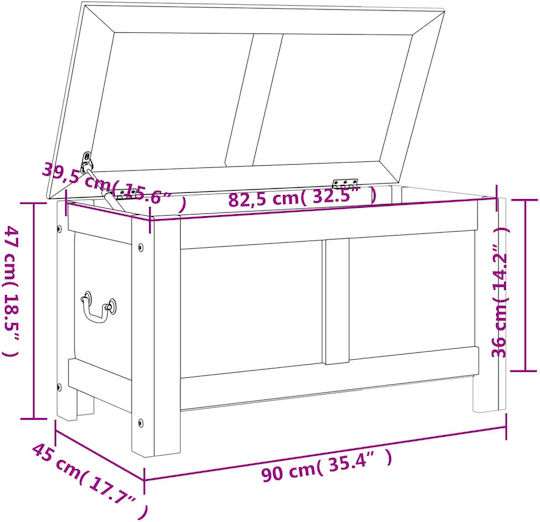 vidaXL Wooden Decorative Trunk Brown 90x45x47cm
