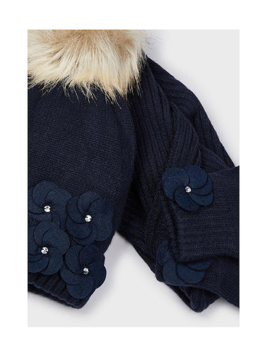 Mayoral Kids Beanie Set with Scarf & Gloves Knitted Navy Blue