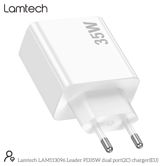 Lamtech Φορτιστής Χωρίς Καλώδιο με 2 Θύρες USB-C 35W Quick Charge 3.0 / Power Delivery Λευκός (LAM113096)