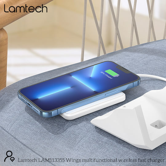 Lamtech Ασύρματος Φορτιστής (Qi Pad) 15W Power Delivery Λευκός (LAM113355)