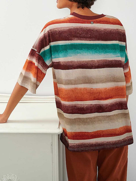 Attrattivo Women's Blouse Short Sleeve Striped Multicolour