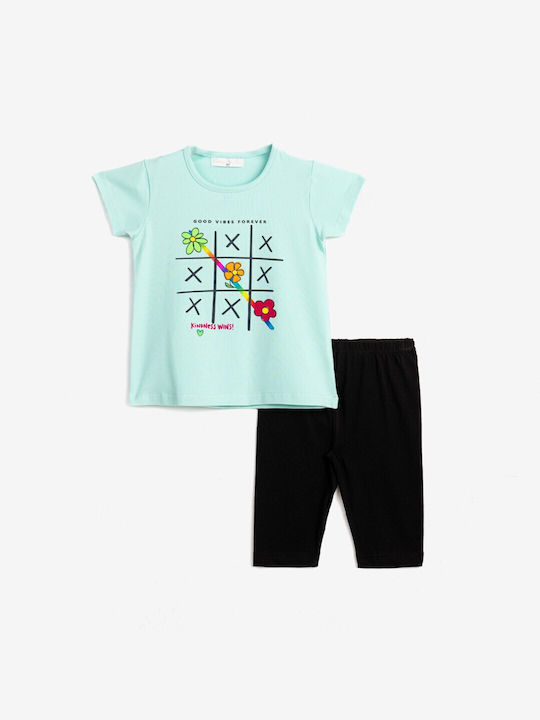 Funky Kids Set with Leggings Summer 2pcs Open Aqua/black