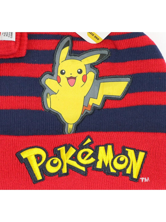 Pokémon Σετ Παιδικό Σκουφάκι με Γάντια Πλεκτό Κόκκινο