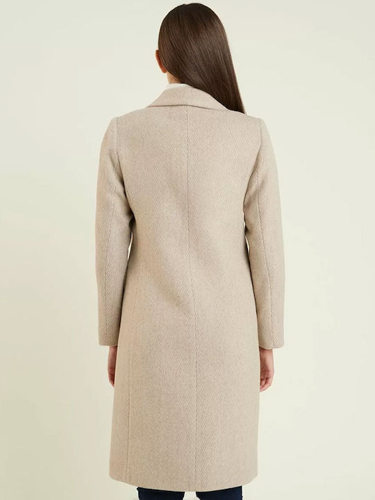 Forel Women's Midi Coat with Buttons Beige