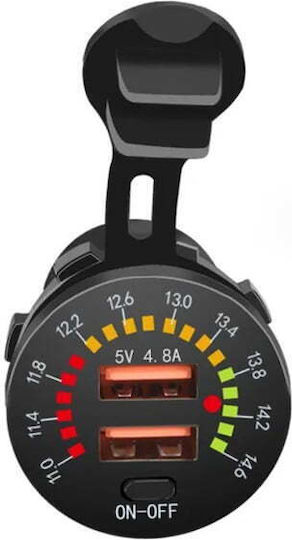 Autoladegerät 4.8A mit Einer Buchse 1xUSB und Voltmeter