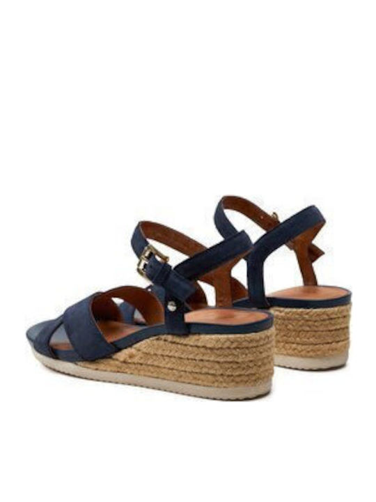 D Ischia Corda Women's Ankle Strap Platforms Navy Blue