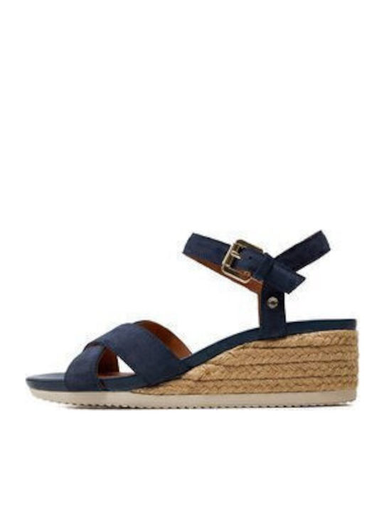 D Ischia Corda Women's Ankle Strap Platforms Navy Blue