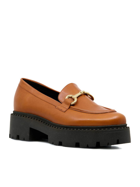 Leder Damen Mokassins in Tabac Braun Farbe