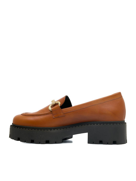 Leder Damen Mokassins in Tabac Braun Farbe