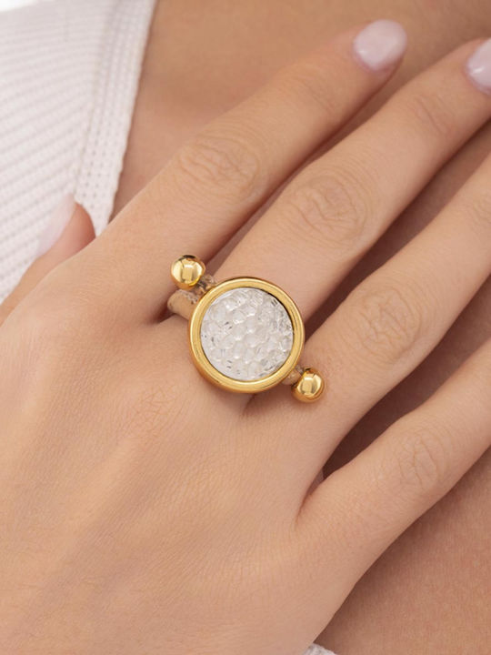 Apoxylo White Glass Damen Ring Vergoldet