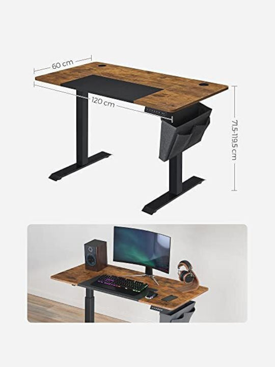 Birou Electric Din Lemn Maro Cu Picioare Metalice Și Înălțime Reglabilă 120x60x72cm