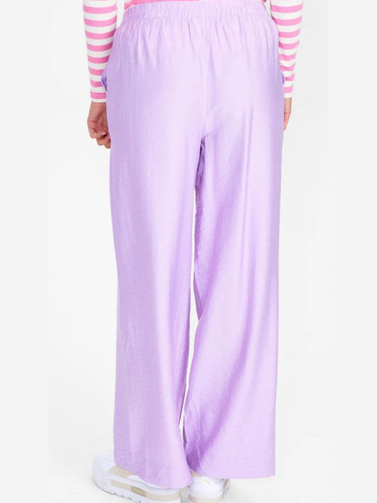 Numph Women's Linen Trousers with Elastic Purple