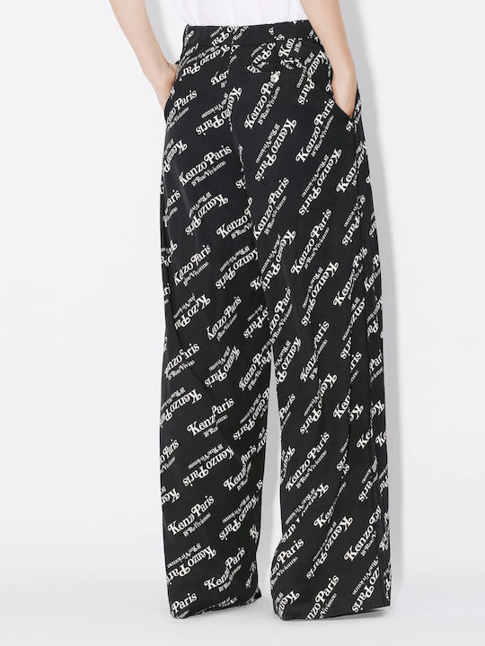 Kenzo Damen Stoff Palazzo-Hose mit Gummizug Schwarz