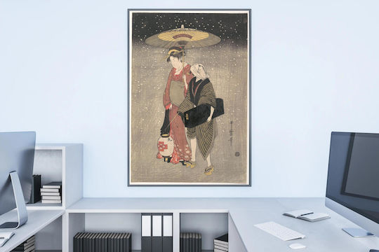Geisha Walking Through The Snow At Night By Utamaro Kitagawa (1754–1806) Painting on Canvas 70x100cm