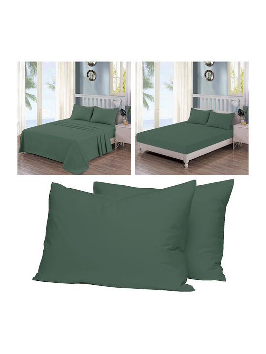 Casa Colori Military Σεντόνι Διπλό με Λάστιχο 140x200+30εκ. Πράσινο