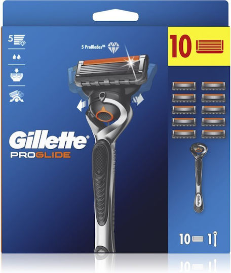 Gillette Fuision Proglide5 Razor with Replacement Heads 5 Blades & Lubricious Strip 10pcs