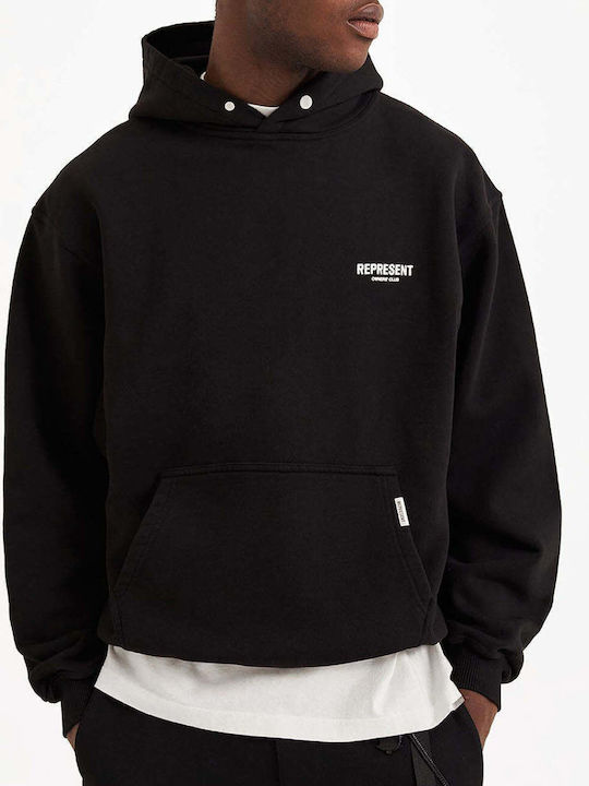 Herren Sweatshirt Jacke mit Kapuze und Taschen Black