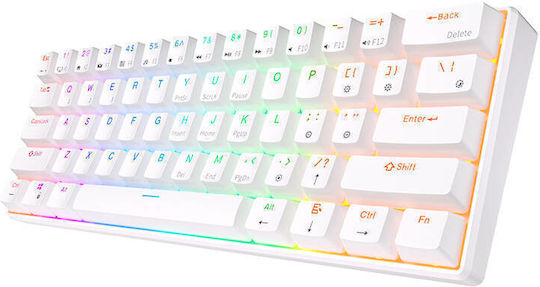 Royal Kludge RK61 Ασύρματο Gaming Μηχανικό Πληκτρολόγιο 60% με Custom Red διακόπτες και RGB φωτισμό (Αγγλικό US) Λευκό