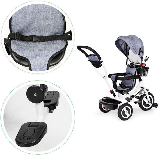 Ecotoys Tricicletă Pentru Copii Cu Spațiu De Depozitare Mâner Pentru Părinți Și Tricicletă Pentru Copii Pentru 1-5 Ani Gri-Alb