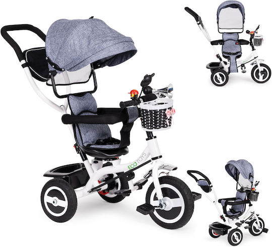 Ecotoys Tricicletă Pentru Copii Cu Spațiu De Depozitare Mâner Pentru Părinți Și Tricicletă Pentru Copii Pentru 1-5 Ani Gri-Alb