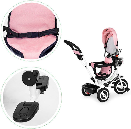 Ecotoys Kinderdreirad mit Elterngriff für 1-5 Jahre Rosa-Weiß