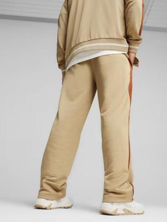 Puma T7 Men's Sweatpants with Rubber Brown - Beige