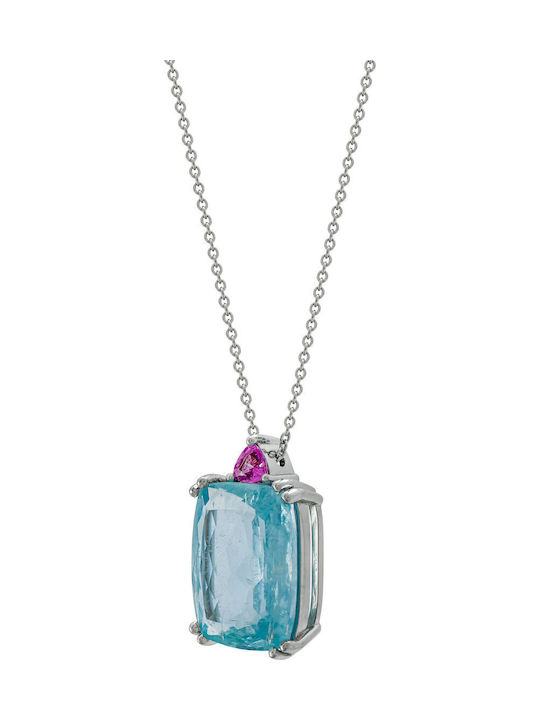 Kiriakos Gofas Halskette Solitärring aus Weißgold 18K Hellblau