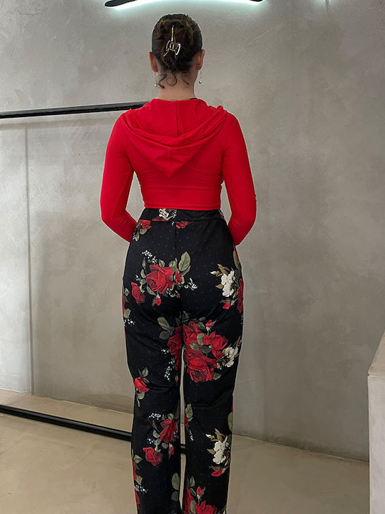 Γυναικεία Ψηλόμεση Παντελόνα Floral Μαύρη
