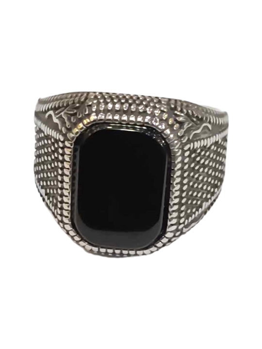 One Men's Steel Ring with Stone