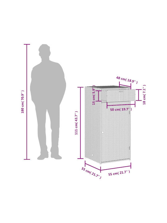 vidaXL Außenlagerbox Rattan Beige L55xB55xH111cm