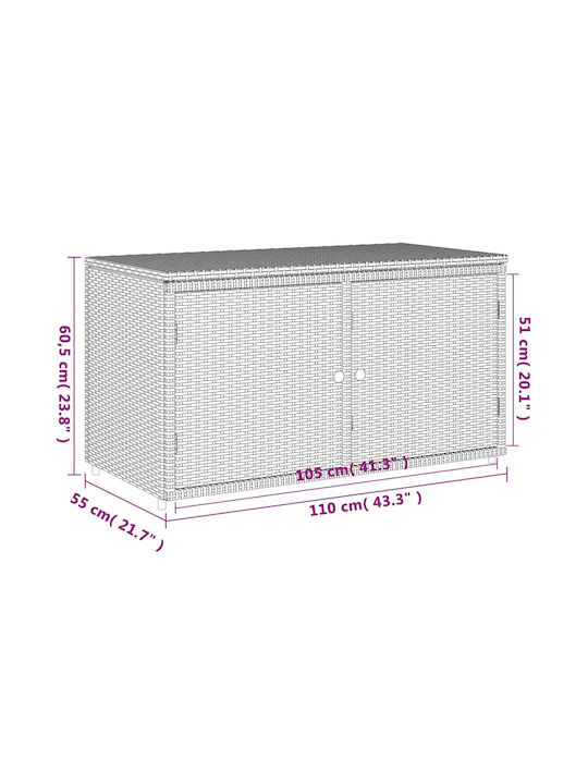 vidaXL Außenlagerbox Rattan Gray L110xB55.5xH60.5cm