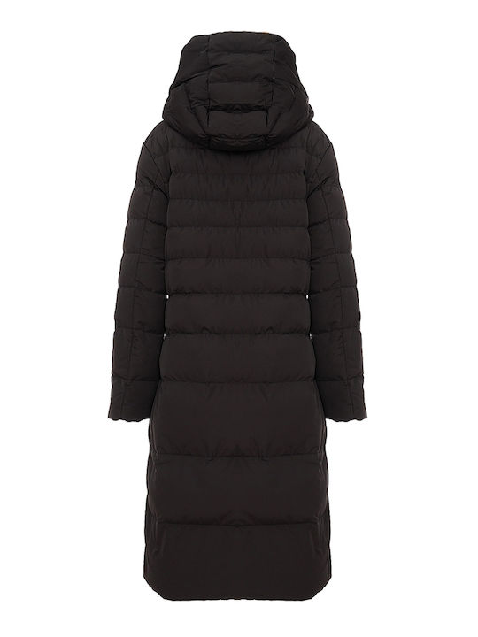 Rino&Pelle Women's Long Puffer Jacket Double Sided for Winter BLACK