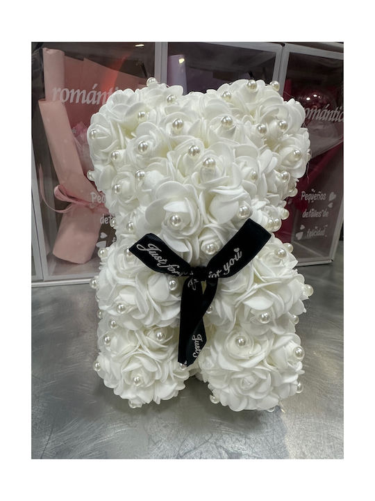 Teddy Bear Made of White Artificial Roses in Box Mohicans Black Line Teddy Bear Made of White Artificial Roses in Box Mohicans Black Line
