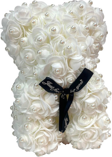 Ursuleț din Trandafiri Artificiali White 25cm în cutie Mohicans Black Line