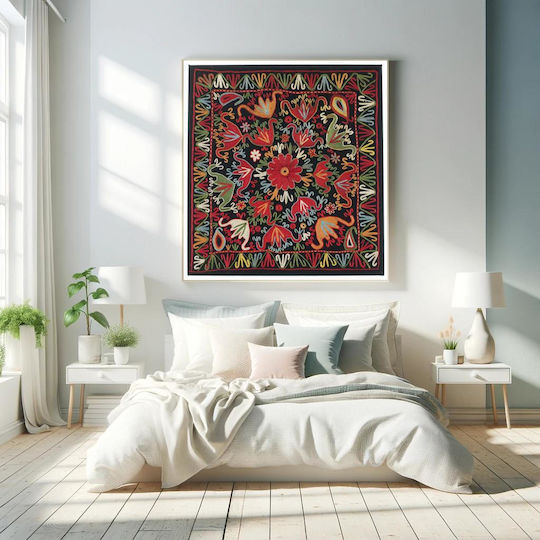 Black Wool Ground With Polychrome Silk Embroidery Black Wool Ground With Polychrome Silk Embroidery