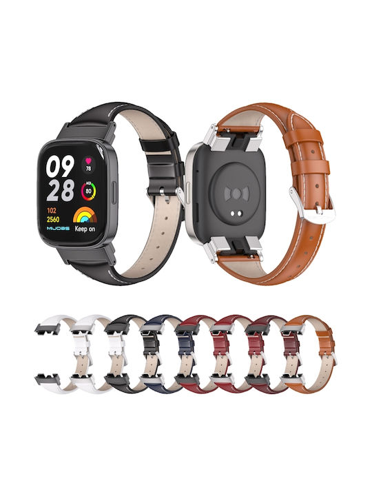 Mijobs Каишка Кожа Бял (Часовник Redmi Watch 3)