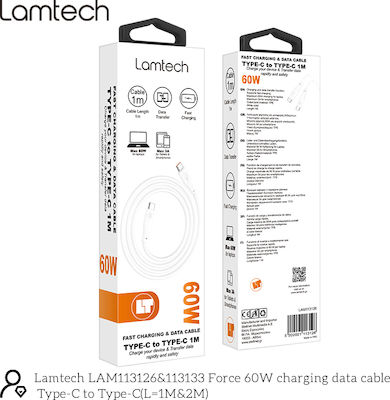 Lamtech USB 2.0 Cable USB-C male - USB-C 60W Λευκό 1m (LAM113126)