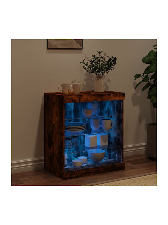 Wall Mounted Particle Board Living Room Display Cabinet with Glass & Lighting Smoky Oak 60.5x37x67cm