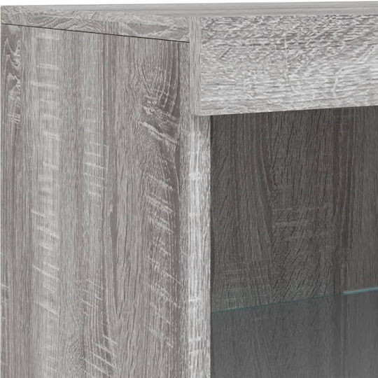 Wall Living Room Display Cabinet made of Particleboard with Glass & Lighting Grey 41x37x100cm