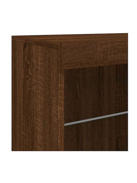 Wall Living Room Display Cabinet made of Particleboard with Glass & Lighting Coffee 60.5x37x67cm
