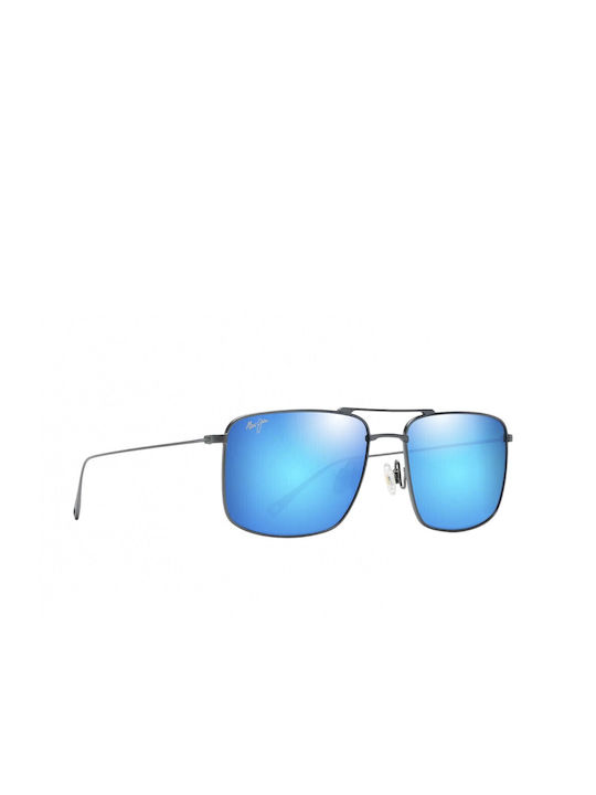 Maui Jim Aeko Men's Sunglasses with Gray Metal Frame and Blue Polarized Mirror Lens 886-3