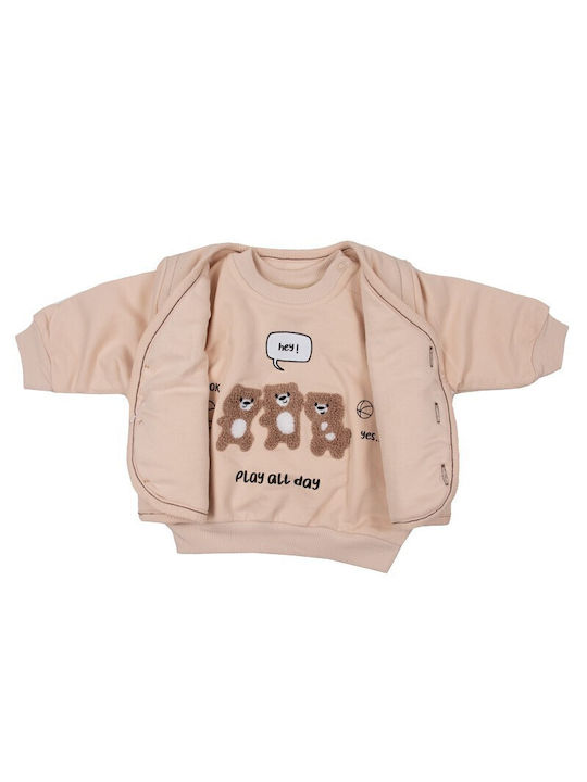 Pookie Kids Sweatpants Set Beige 3pcs