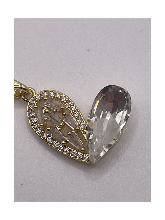 Necklace with design Heart from Gold Plated Steel with Zircon