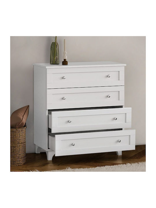 Emily Wooden Chest of Drawers with 4 Drawers White 80x42x85cm