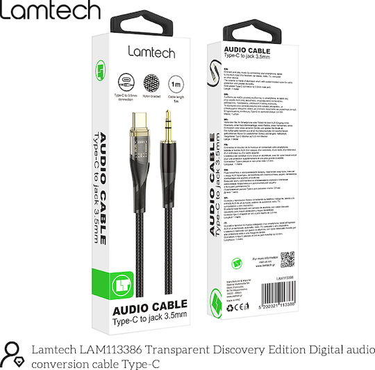 Lamtech Braided USB 2.0 Cable USB-C male - 3.5mm Μαύρο 1m LAM113386
